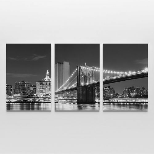 Quadro Cidade de Nova York Vista da Ponte Brooklyn - Kit 3 Telas