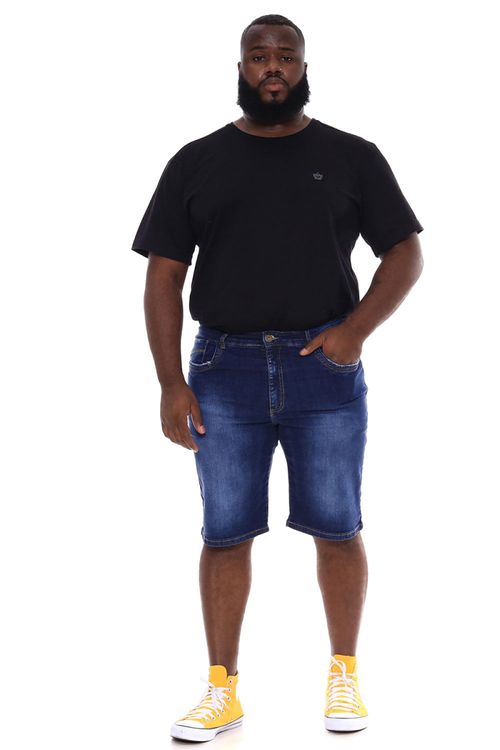 Bermuda Básica Allmaria Plus Size Shyros Masculina Jeans Azul Escuro 54
