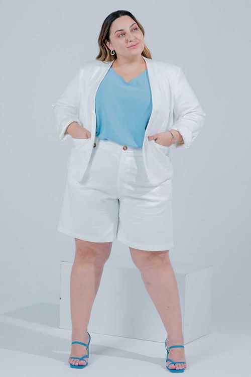 Bermuda Lisa Allmaria Plus Size Miss Taylor Bolso Faca Off White