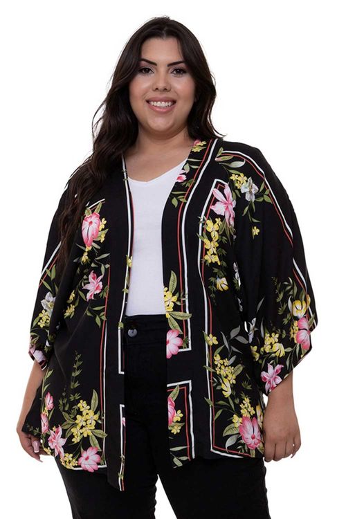 Kimono Curto Allmaria Plus Size Mais Na Moda Estampado Preto