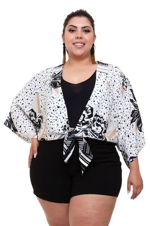 Kimono Curto Allmaria Plus Size Mais Na Moda Estampado Off White