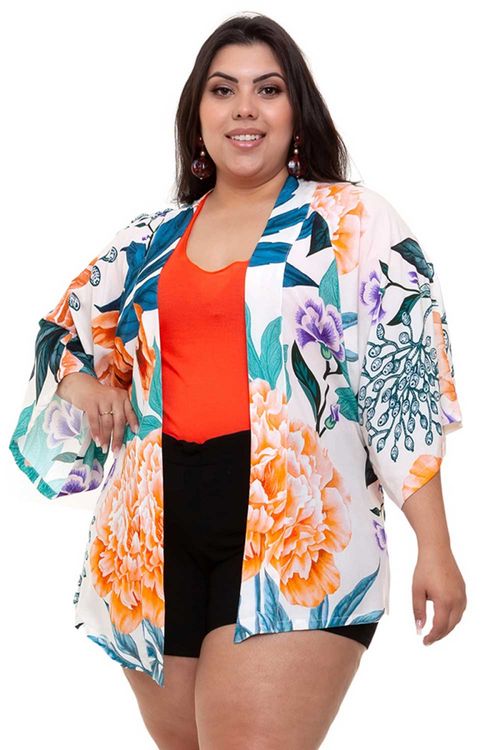Kimono Curto Allmaria Plus Size Mais Na Moda Estampado Off White