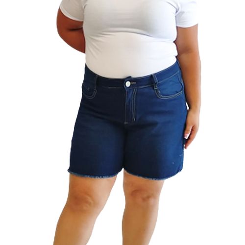 Short Jeans Feminino Azul Barra Desfiada Plus Size Com Lycra