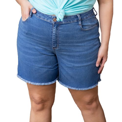 Short Jeans Feminino Plus Size Barra Desfiada
