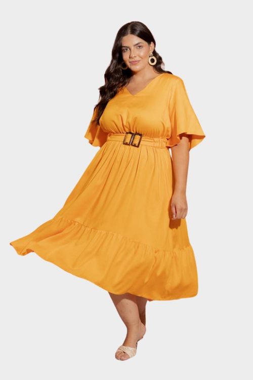 Vestido Midi Allmaria Plus Size Pianeta Decote V Amarelo