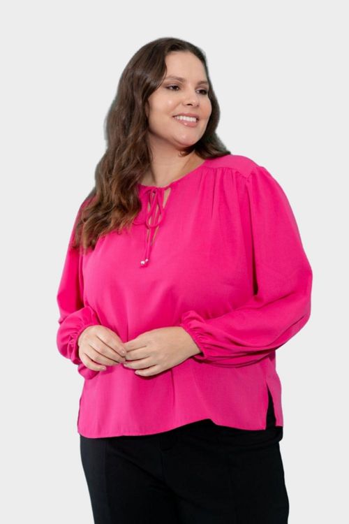 Blusa Ampla Allmaria Plus Size Pianeta Decote Amarração Rosa