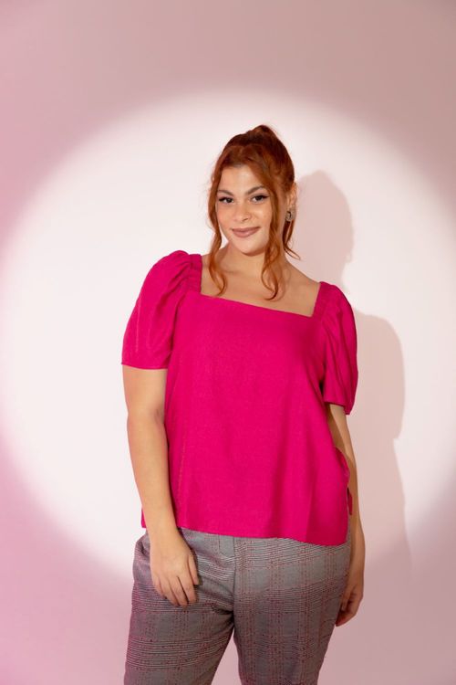 Blusa Ampla Allmaria Plus Size Tal Qual Decote Quadrado Pink
