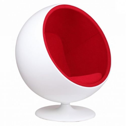 Poltrona Ball Chair Branca revestida Suede Vermelho