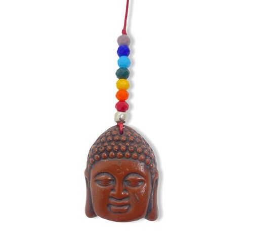 Buda marrom Feg Shui 45 mm com 7 contas coloridas para pendurar