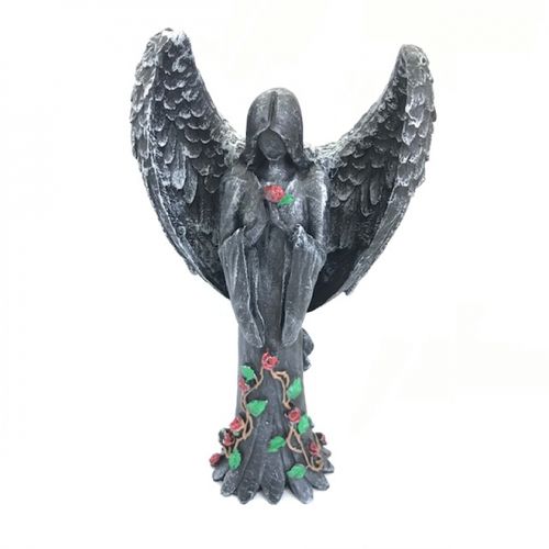 Escultura Anjo Negro fêmea 25 cm cor cimento escuro em resina