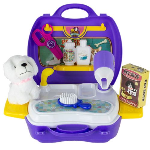 Brinquedo maleta kit petshop com 16 peças em plástico Roxo